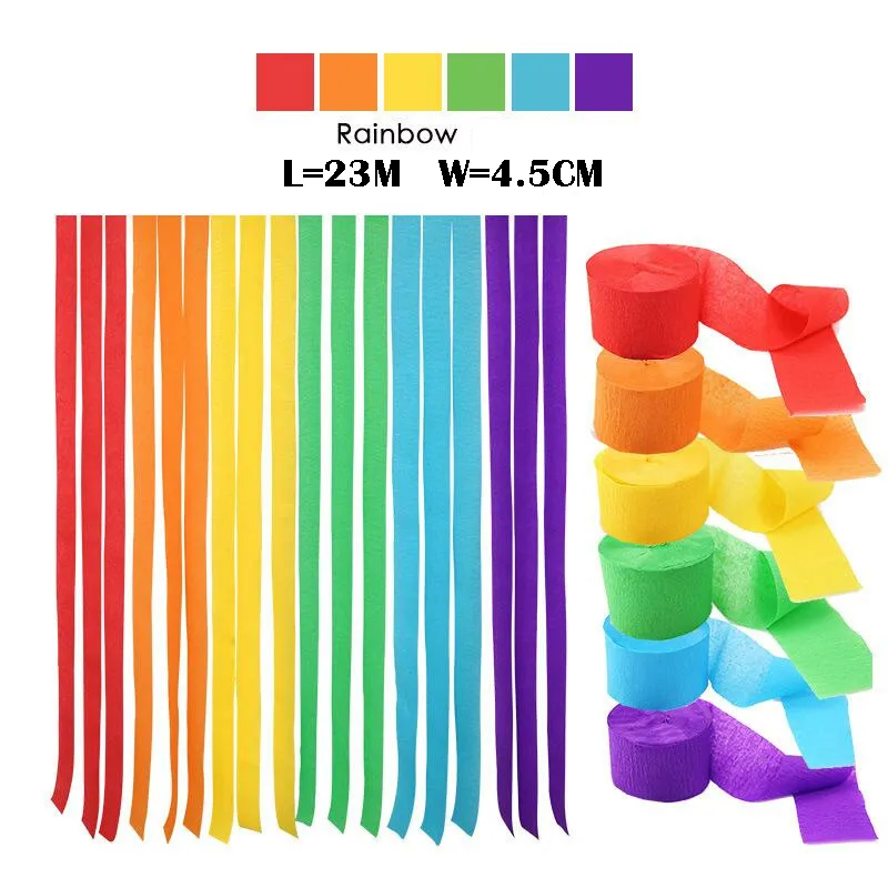 Rainbow Party Backdrops 4.5cm*23m Crepe Paper Roll Latex Rainbow